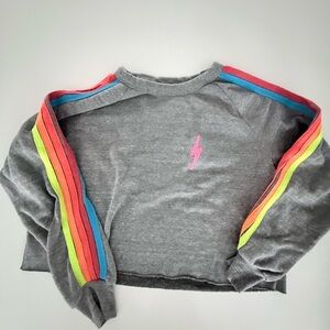 Aviator Nation Gray Sweatshirt with Rainbow Stripes